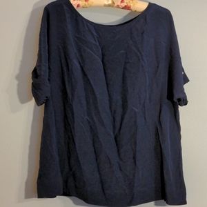 WHBM XL 100% silk navy short sleeve